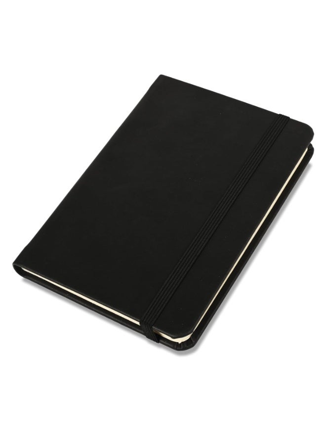 FIS® Executive Notebook, Italian PU Materials, A6 Size(105x148mm,) Round Corners, 96 Sheets, Single Ruled, 70gsm Italian Ivory Paper with Elastic Band Closure, 1 Piece, Black Color-FSNBEXA696BK - Image 1